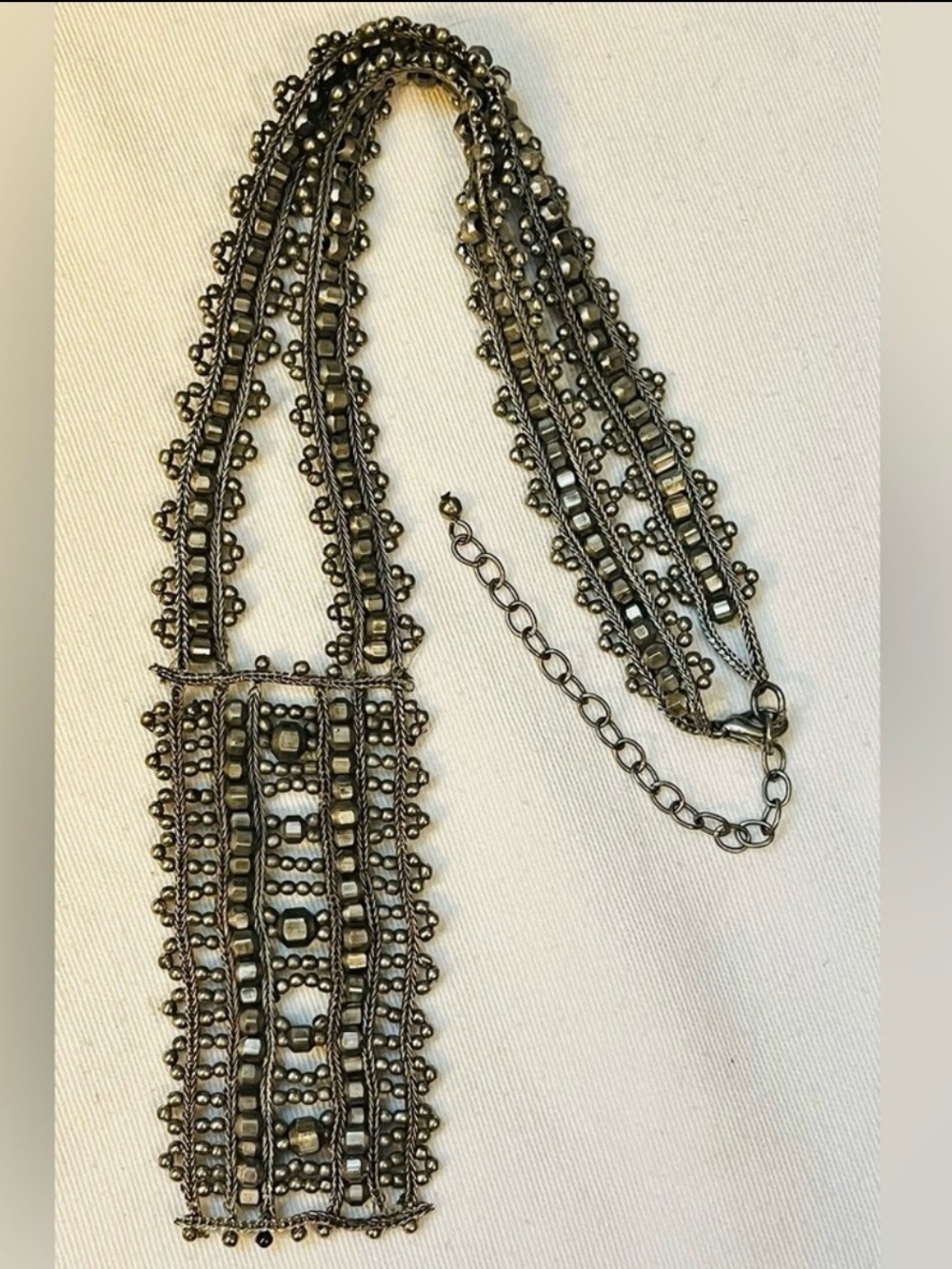 Vintage Karen Hill Tribe Fine Silver Two Tone Woven Origami Bead Bib Necklace